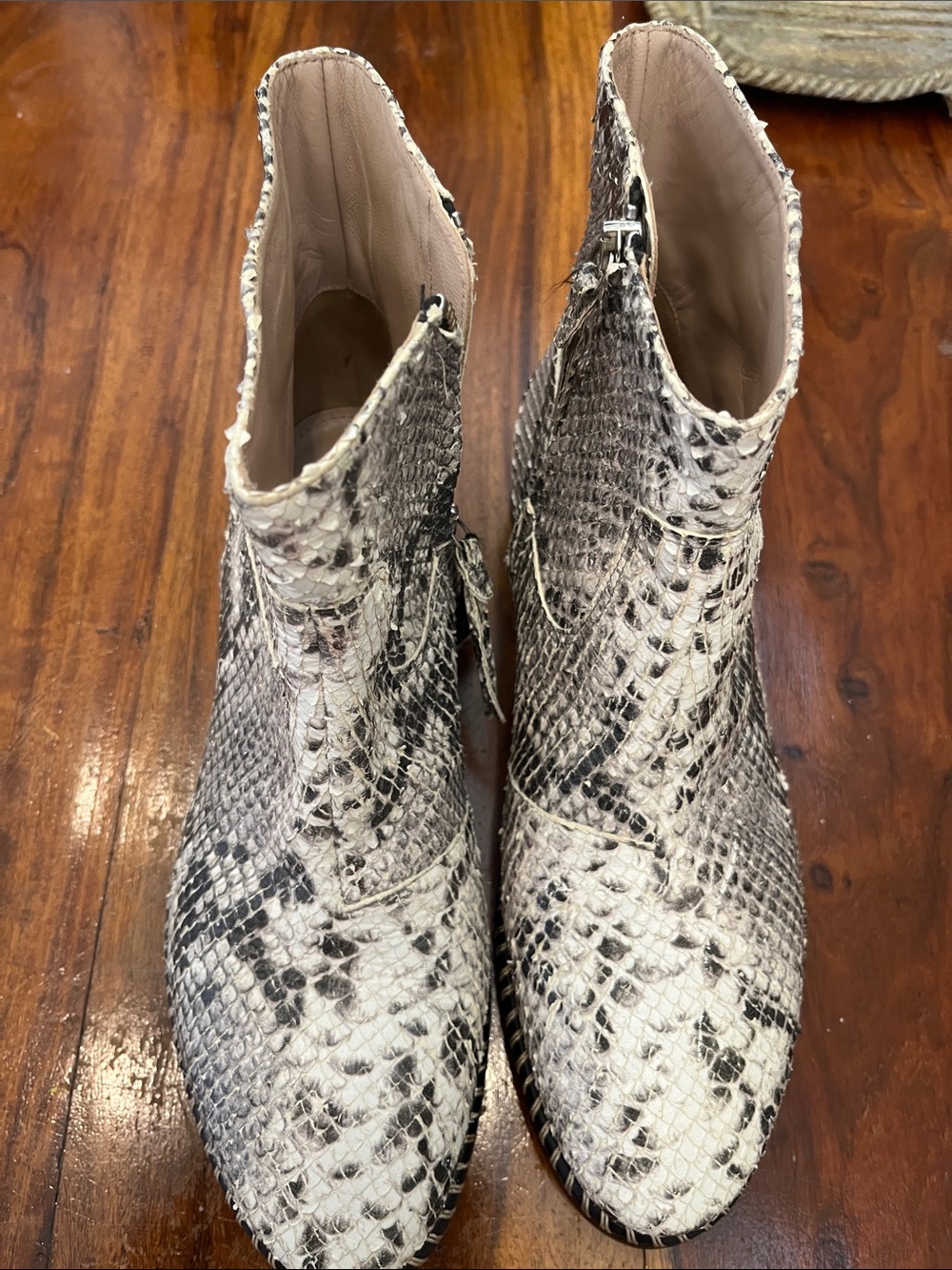 Textured Snake-Print Ankle Booties in White and Black